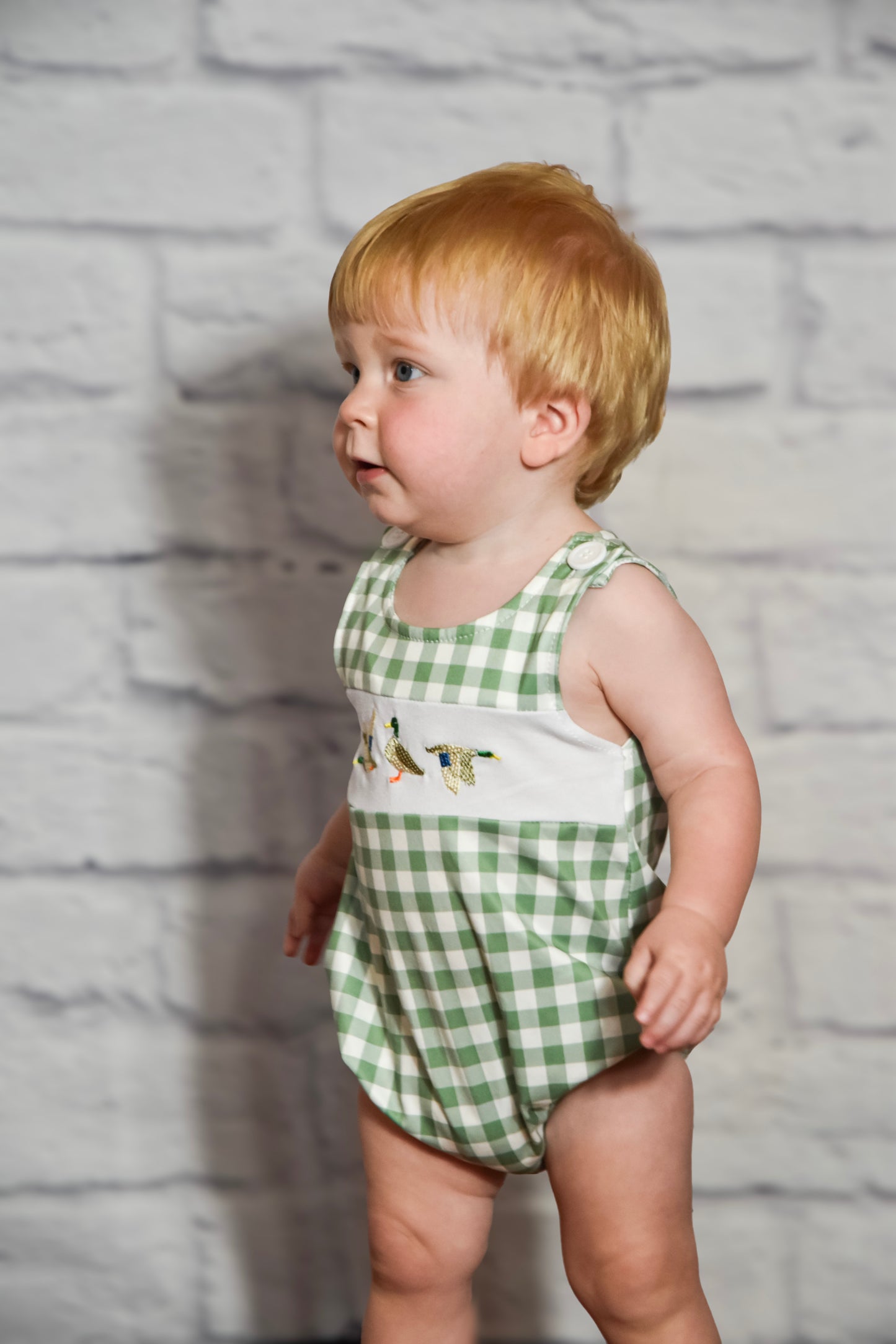 Green Checkered Duck Sleeveless Romper