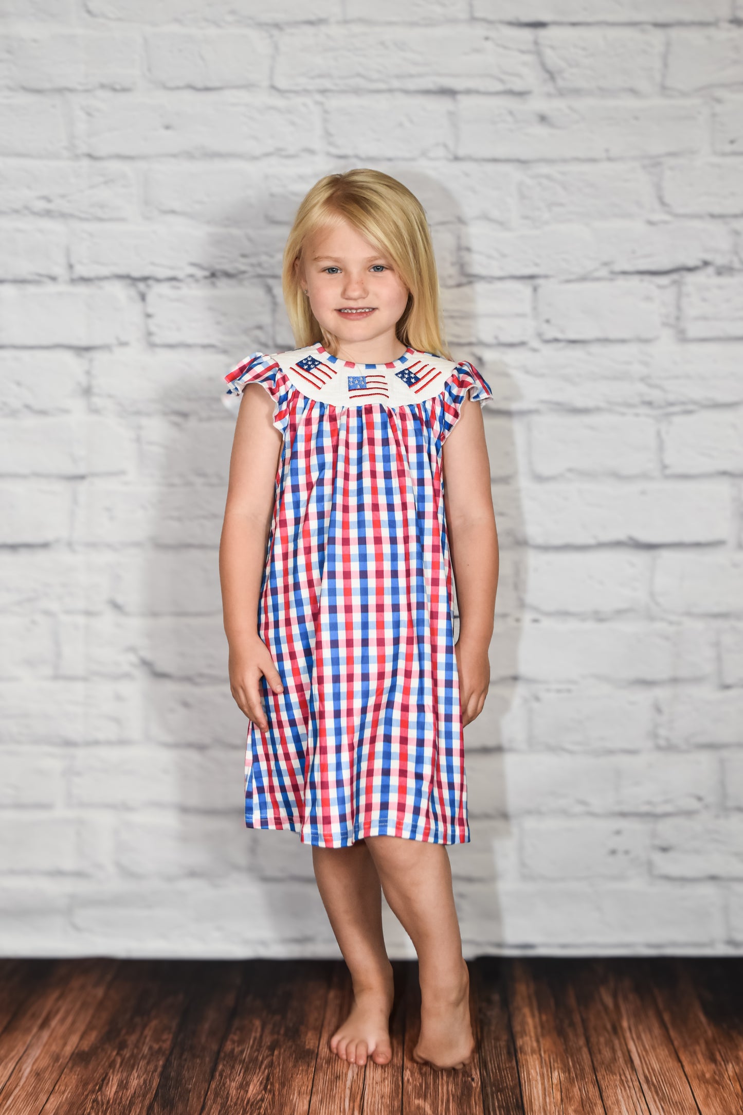 4th Of July Smocked Gingham Dress