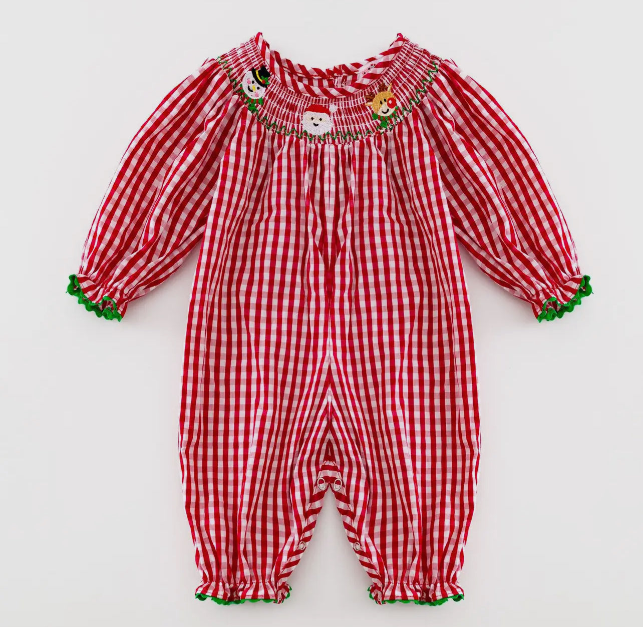 Red Gingham Smocked Christmas Romper