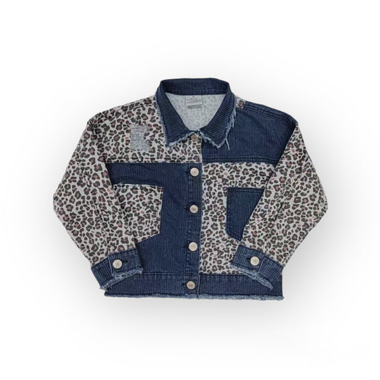 Leopard Patchwork Denim Girls Jacket