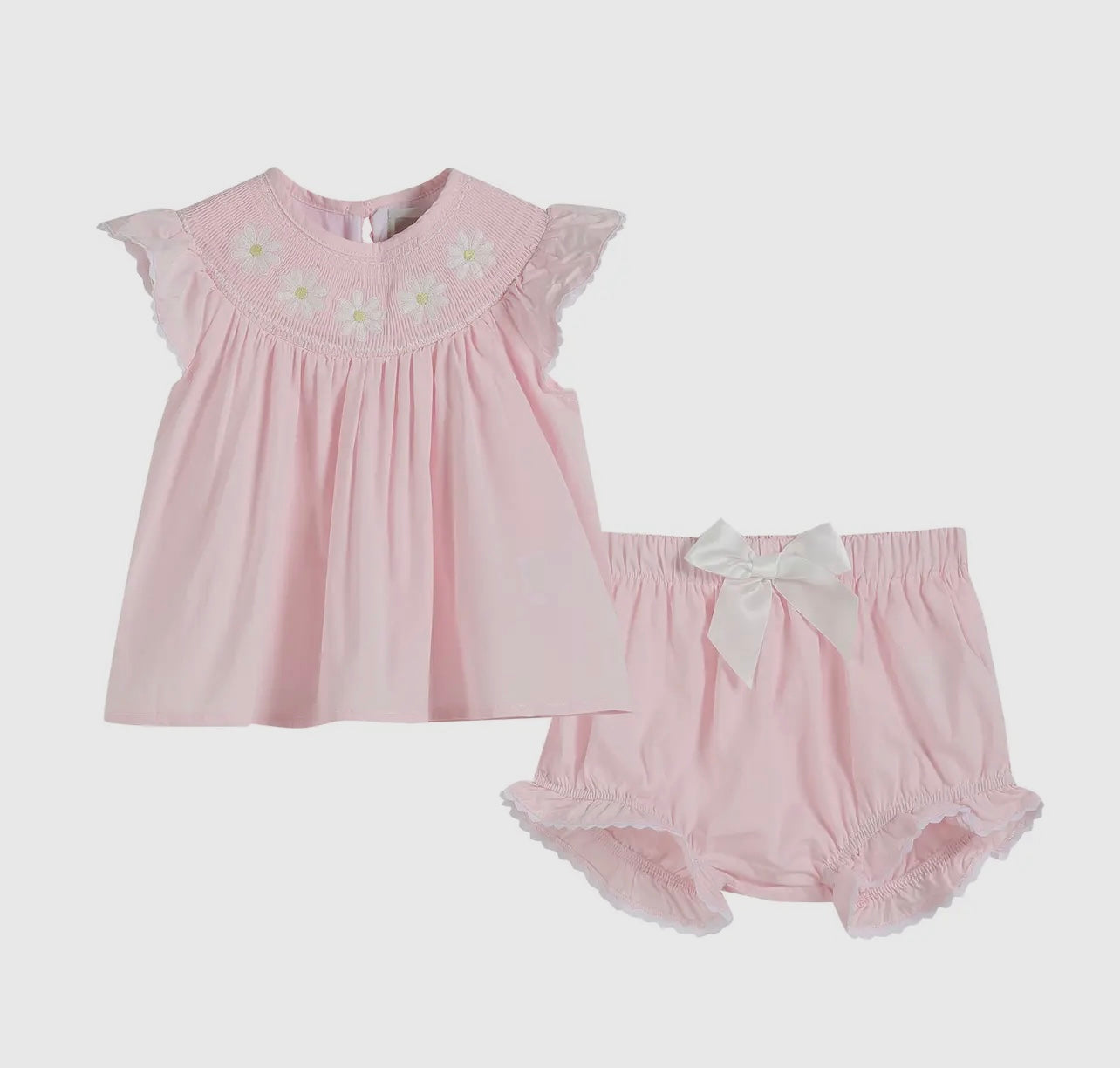 Light Pink Daisy Smocked Top and Bloomer 2 pc set