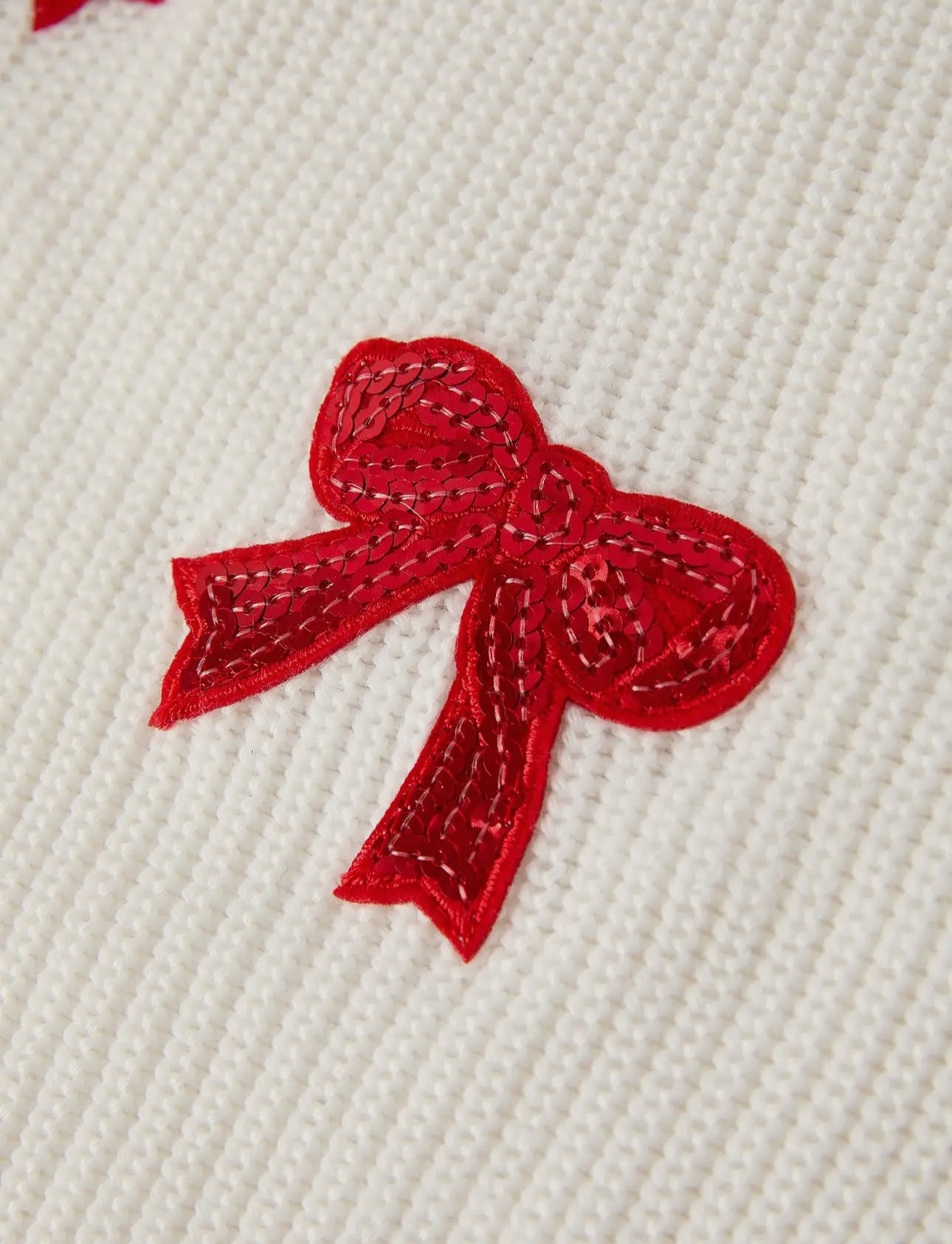 Red Sequin Bow White Sweater