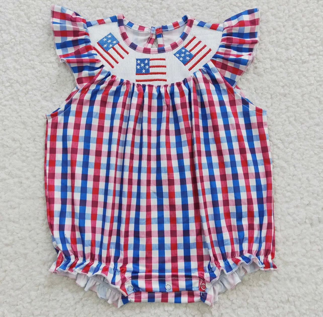 4th Of July American Flag Gingham Smocked Romper