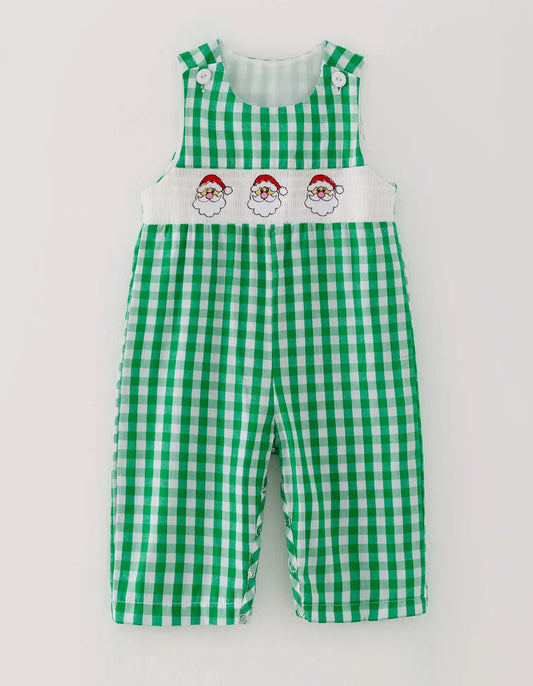 ** PRE ORDER**Green Santa Smocking Embroidery Romper