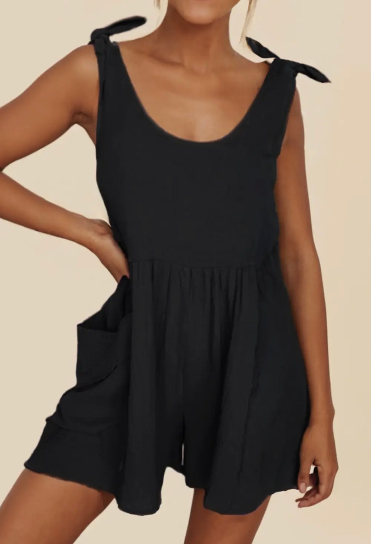 Textured Knotted Straps High Waist Romper