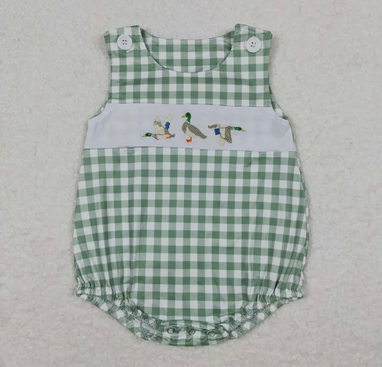 Green Checkered Duck Sleeveless Romper