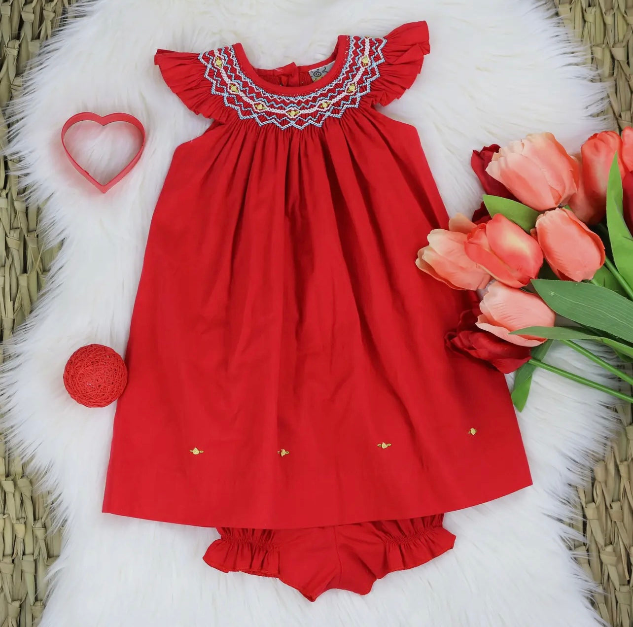 Rich Red Bishop Hand Smocking Dress