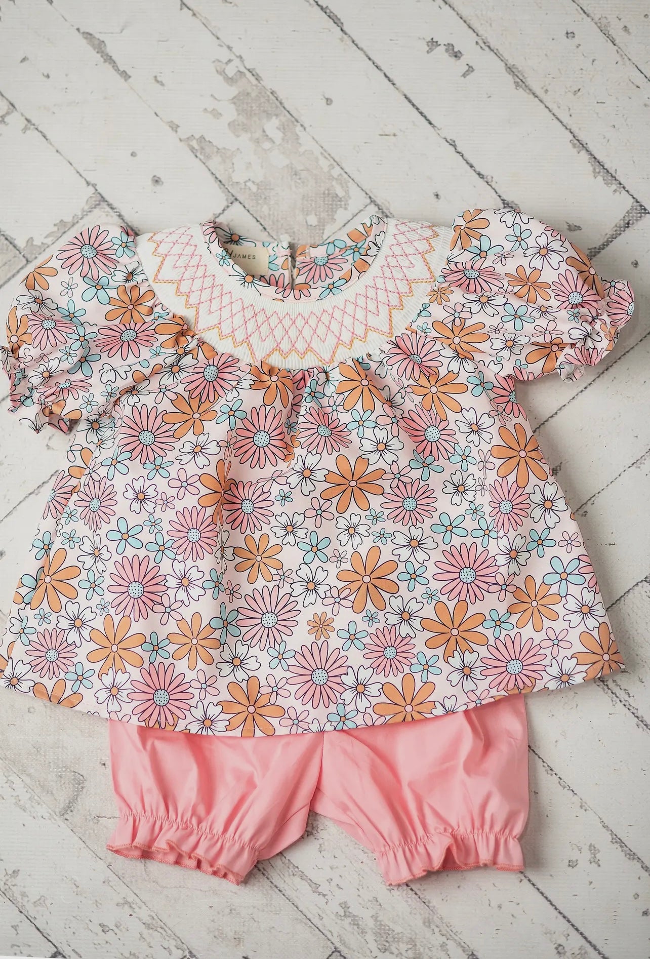 Retro Floral Smocked Pink Spring Bloomer Set