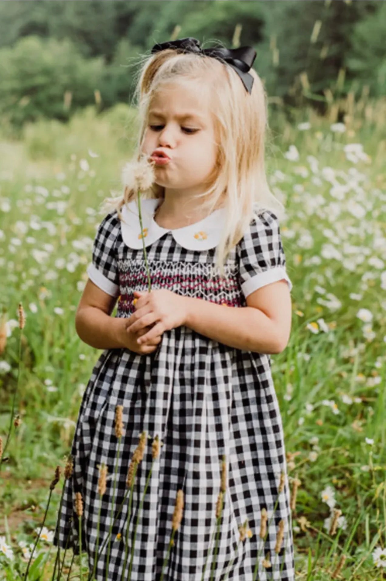 Black & White Checker Hand Smocking Dress