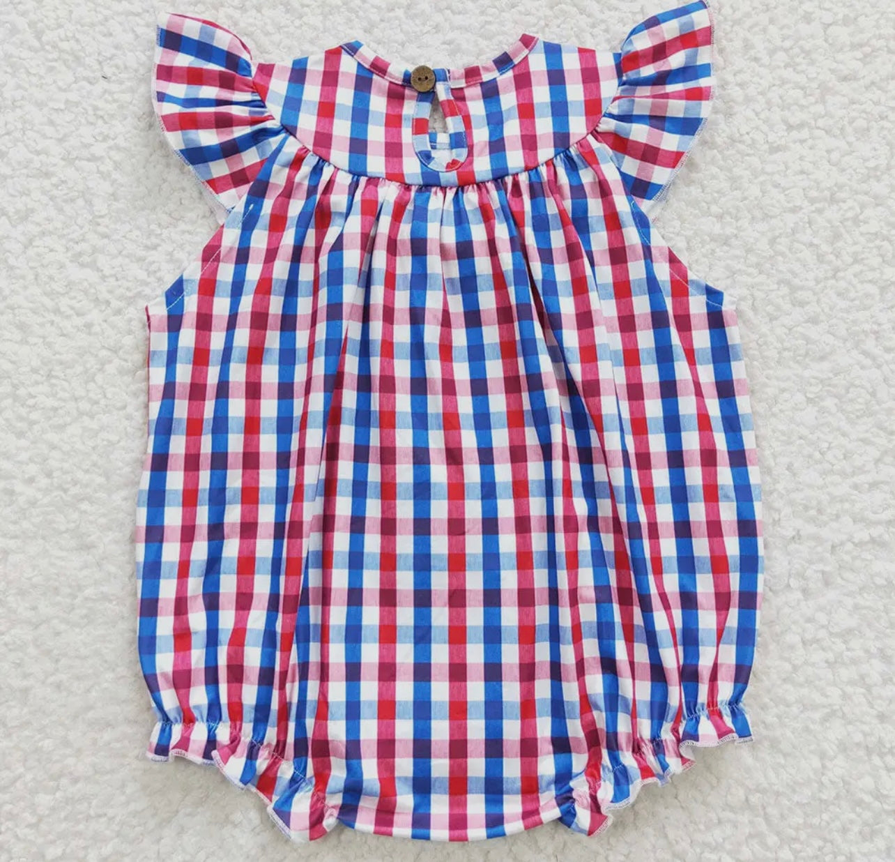 4th Of July American Flag Gingham Smocked Romper