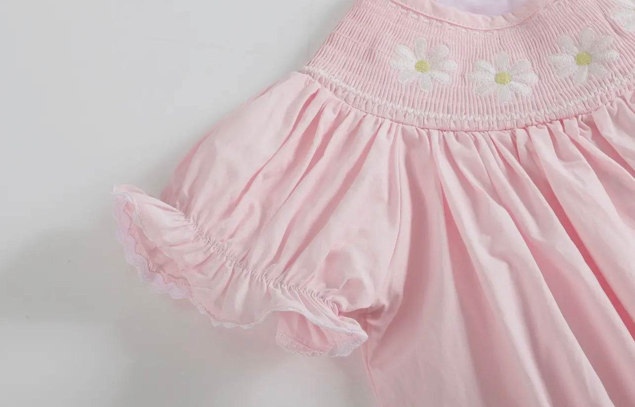 Light Pink Daisy Smocked Bishop Dress