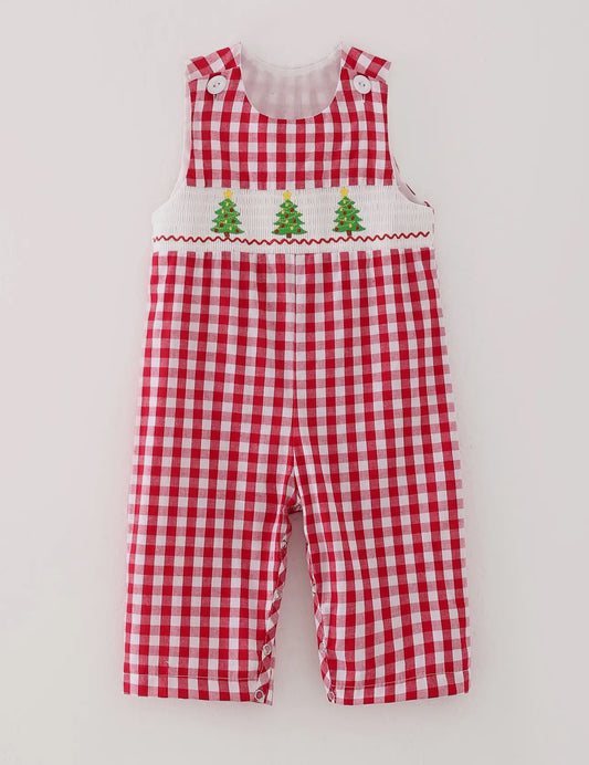 ** PRE ORDER** Red Plaid Christmas Tree Smocking Embroidery Romper