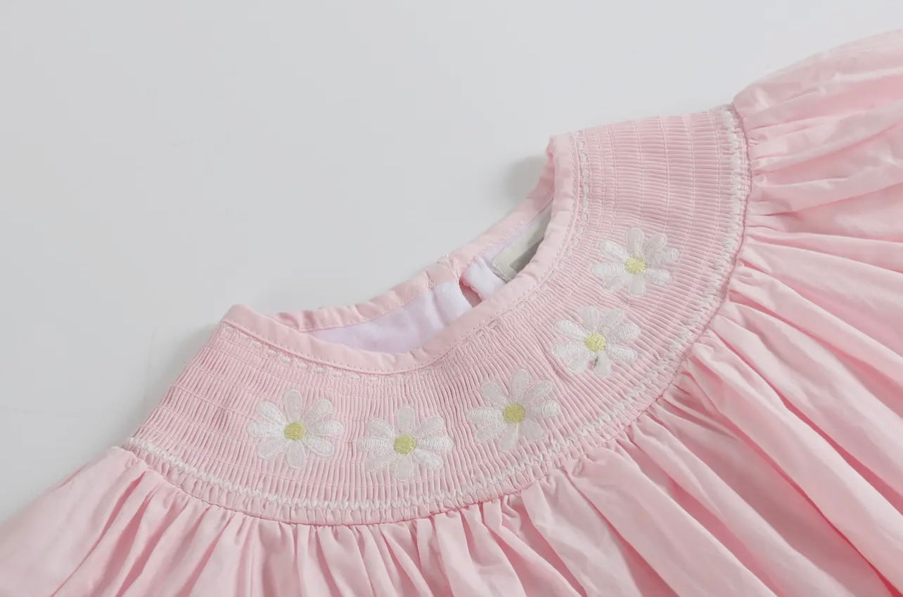 Light Pink Daisy Smocked Bishop Dress