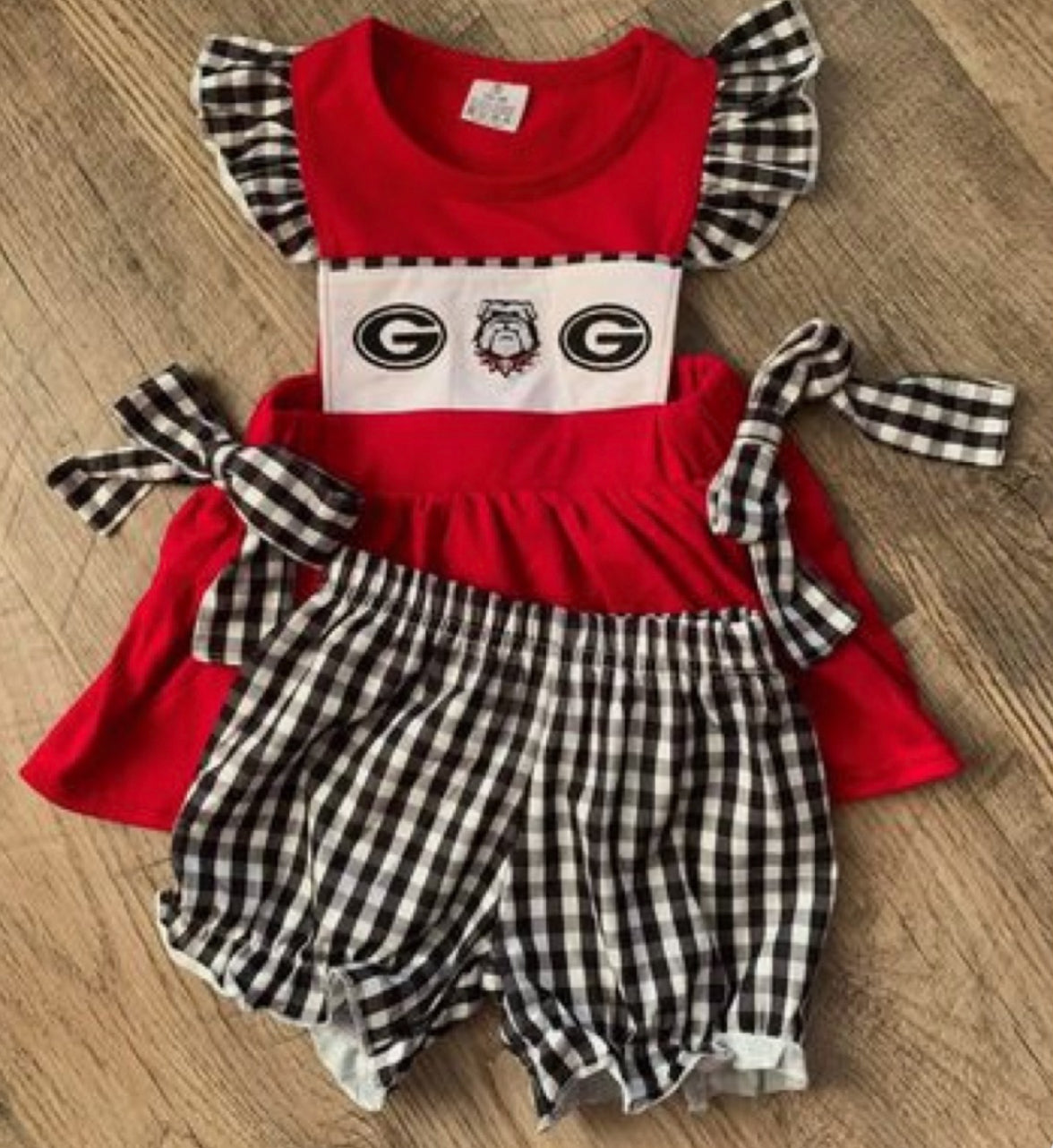 UGA Georgia Bulldog Red Ruffle Shorts & Shirt Set