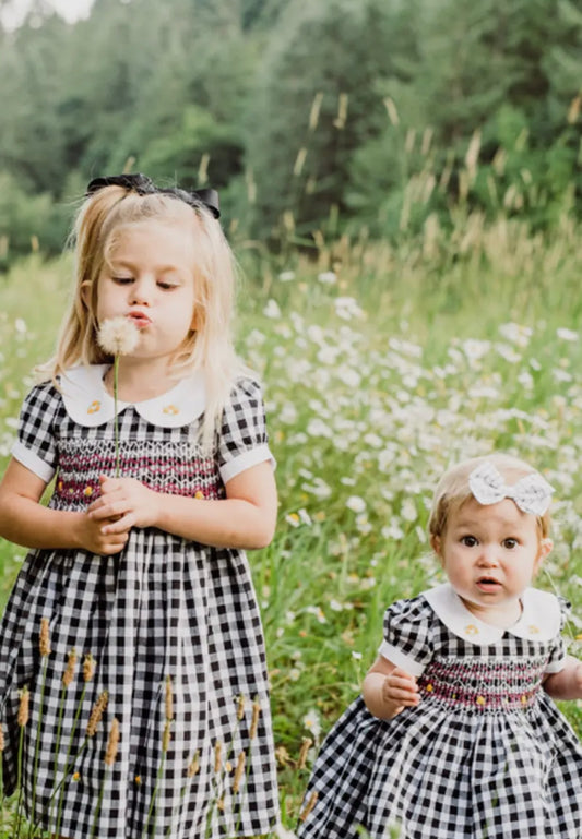 Black & White Checker Hand Smocking Dress