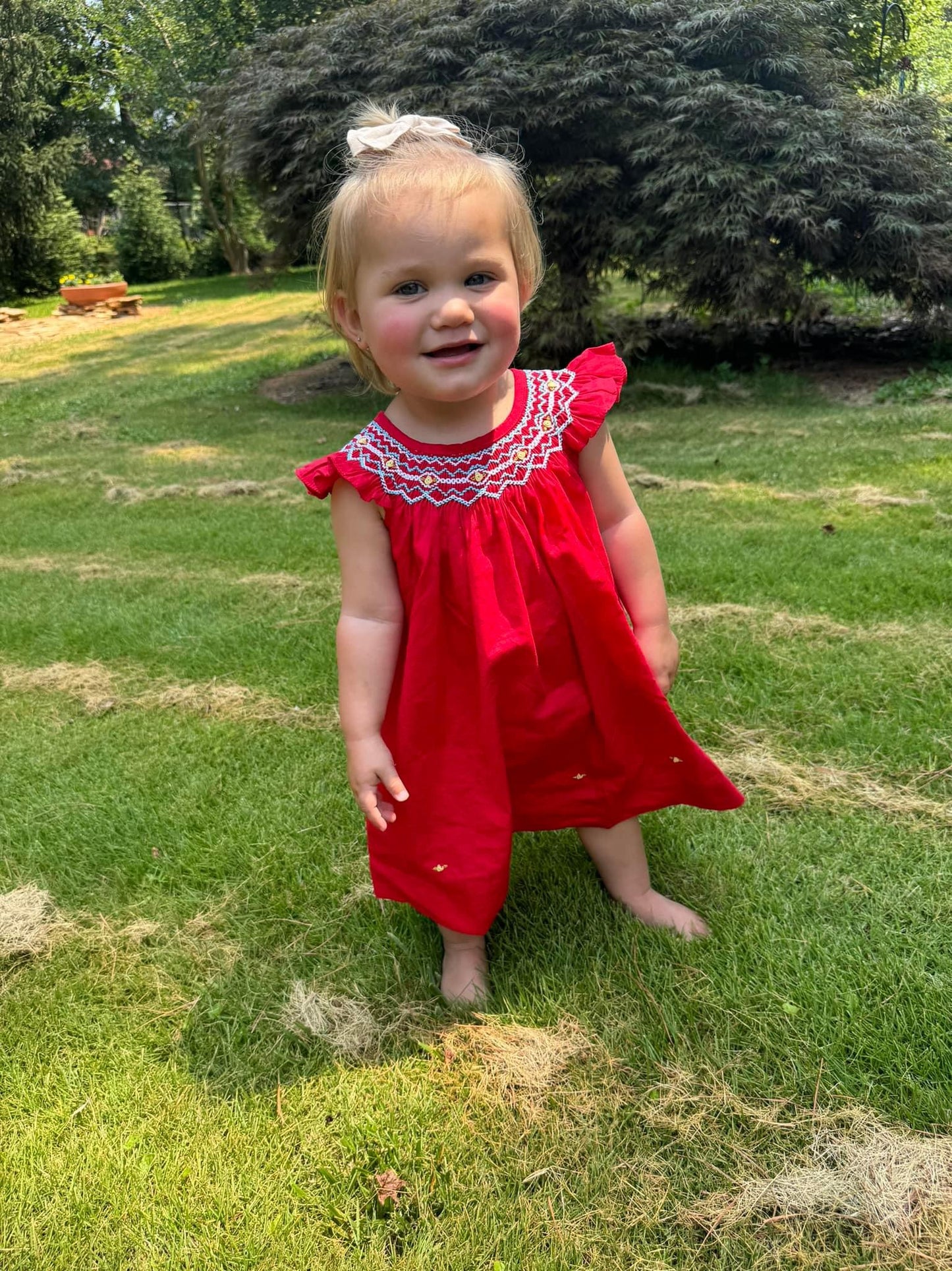 Rich Red Bishop Hand Smocking Dress