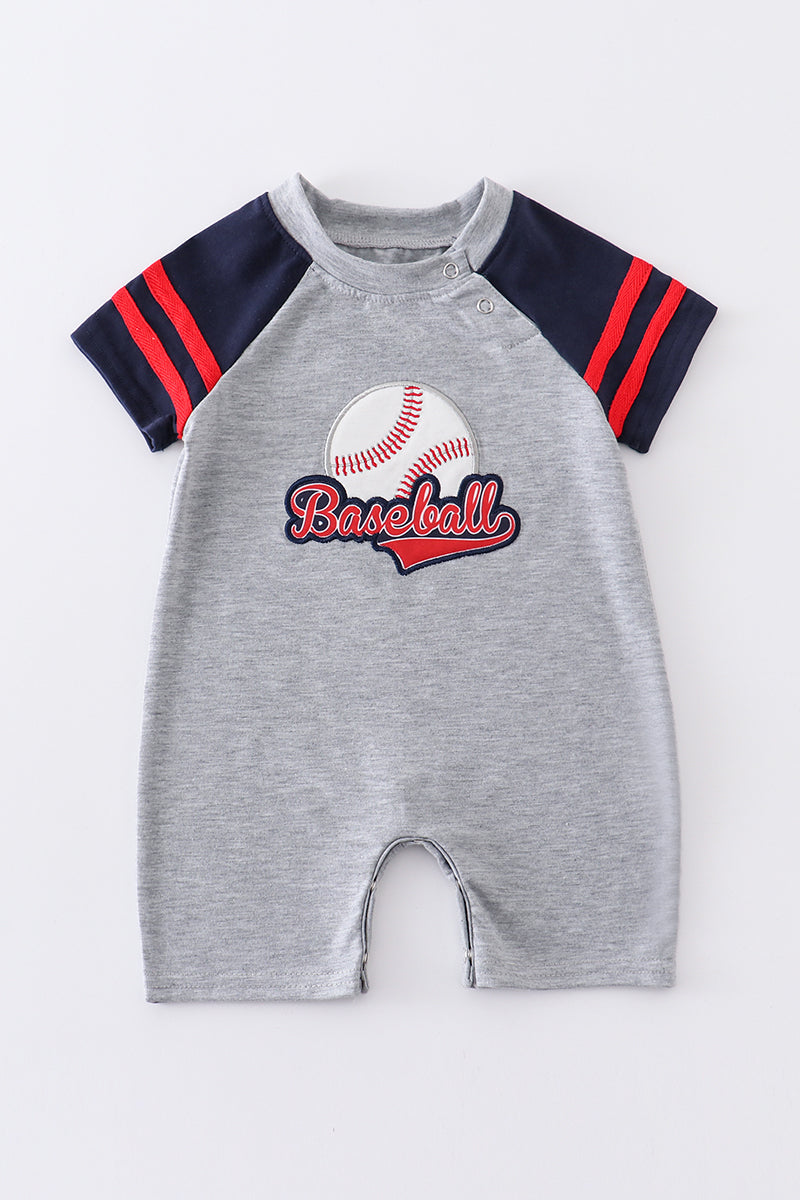 Grey Baseball Applique Boy Romper