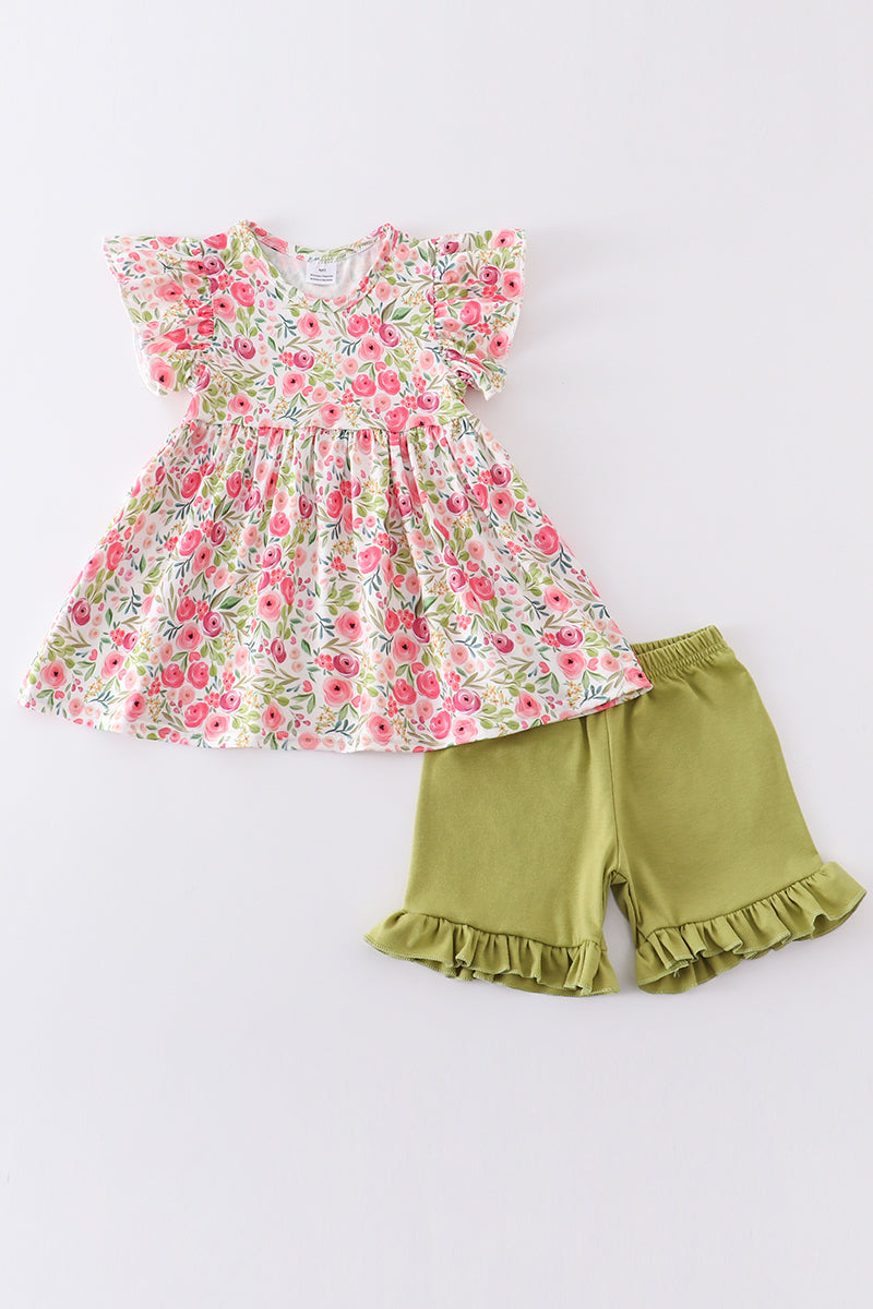 Floral Print Girl Shorts Set