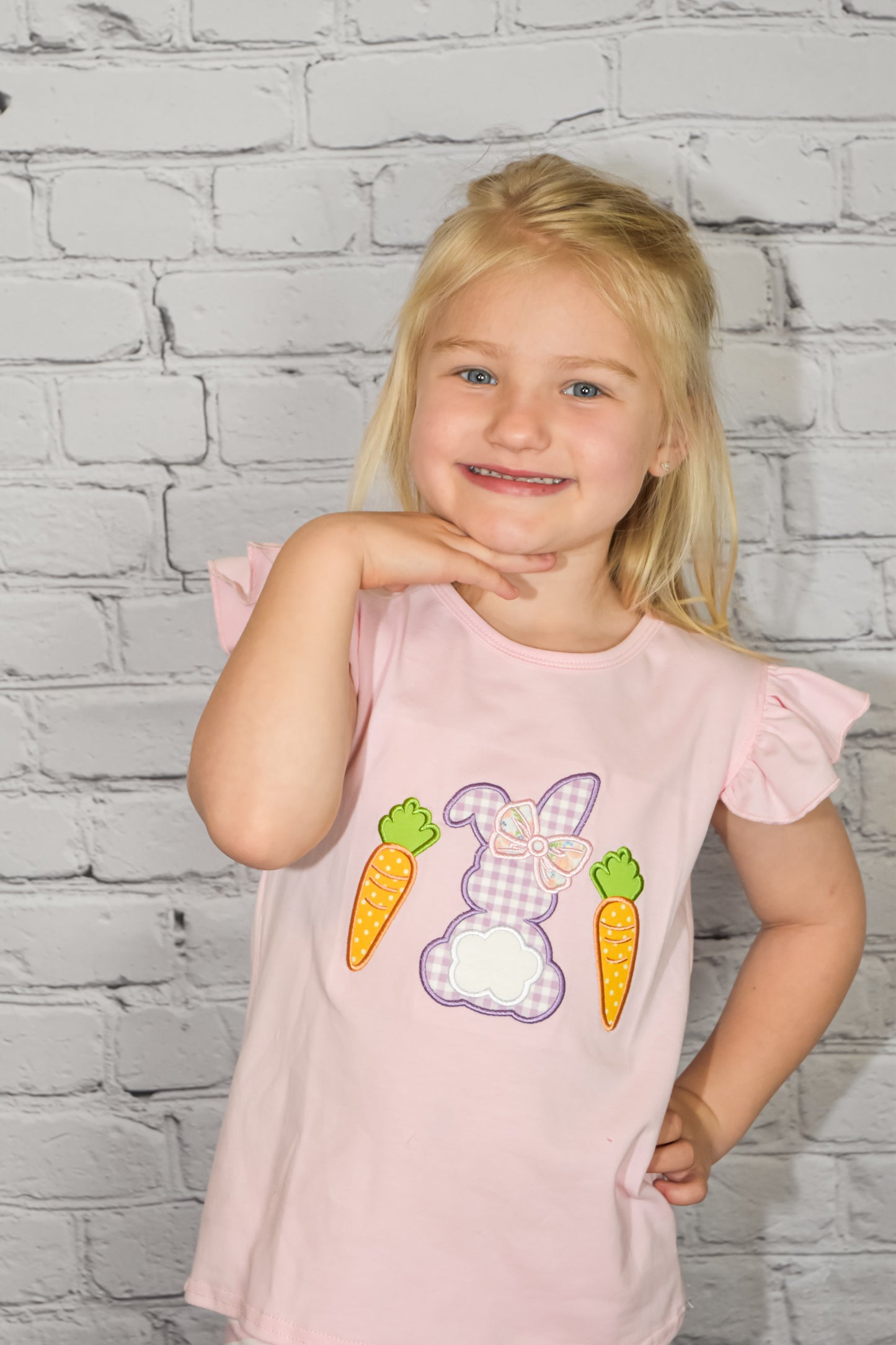 Pink Rabbit Carrot Applique Ruffle Girl Set