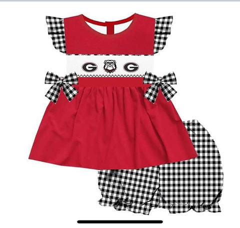 UGA Georgia Bulldog Red Ruffle Shorts & Shirt Set