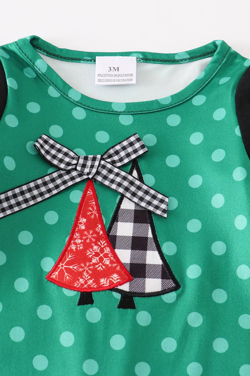 Christmas Tree Applique Dot Ruffle Baby Girl Romper