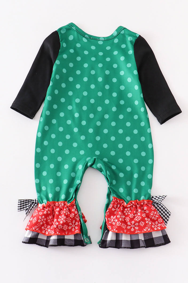 Christmas Tree Applique Dot Ruffle Baby Girl Romper