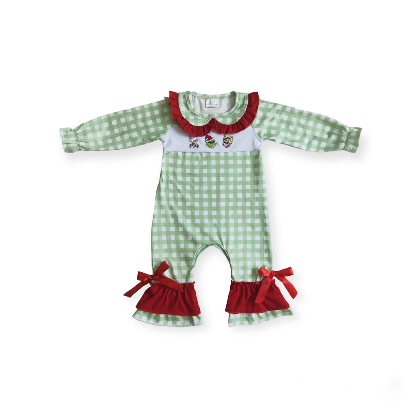 Christmas Grinch Plaid Girl Romper