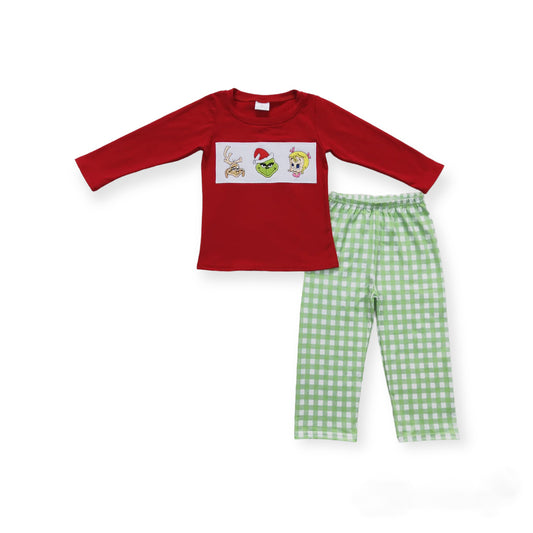 Christmas Grinch Plaid Boy Pant Set