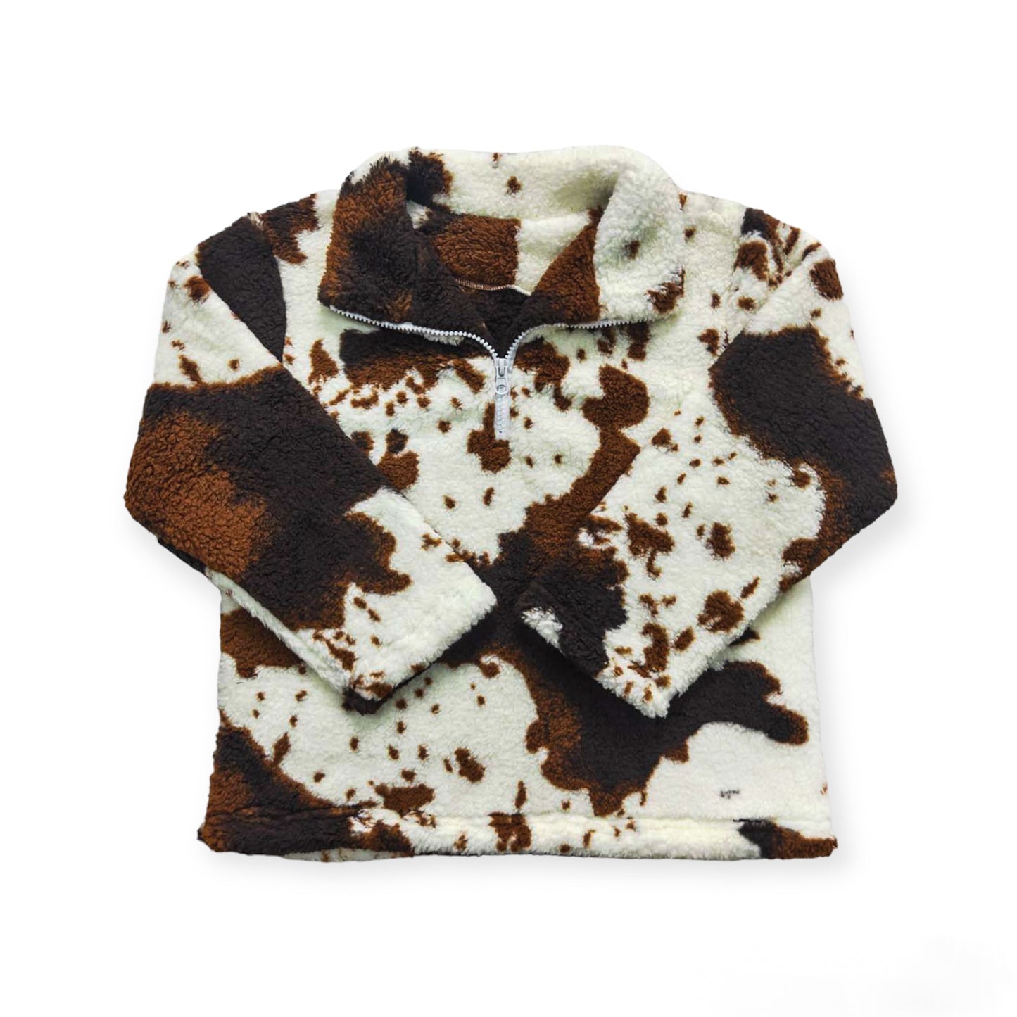 Cow Print Quarter Zip Sherpa Pullover