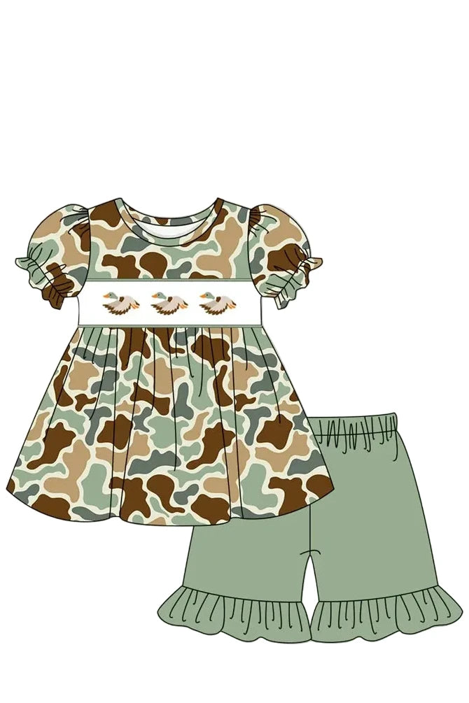 **PRE ORDER** Camo Mallard Ruffle Shorts & Top Set