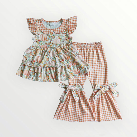 Girl Pumpkin Ruffle Bow Pants Set