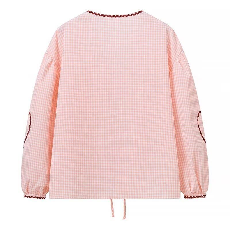 Ric Rac heart-inspired patching Gingham tie front blouse