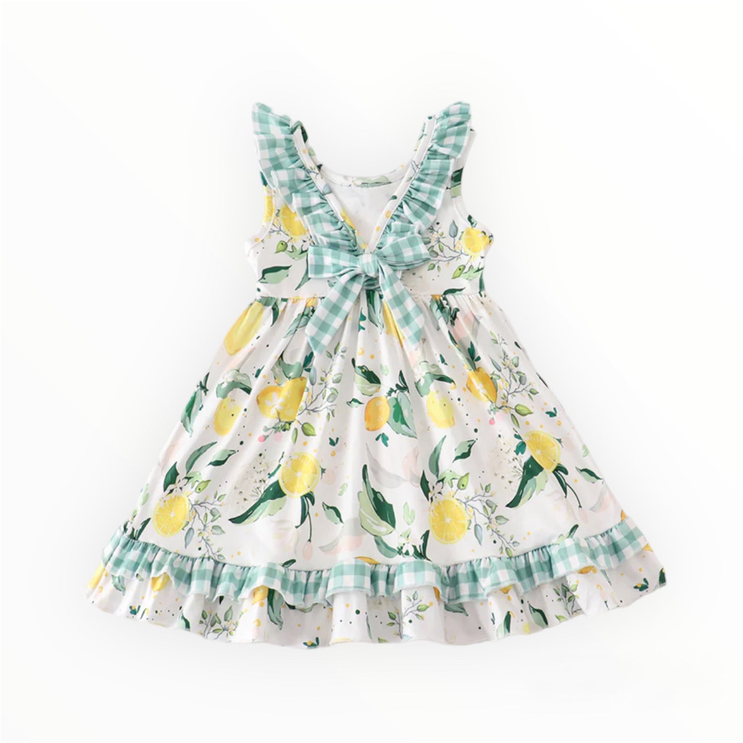 Green Plaid Lemon Pocket Girl Dress