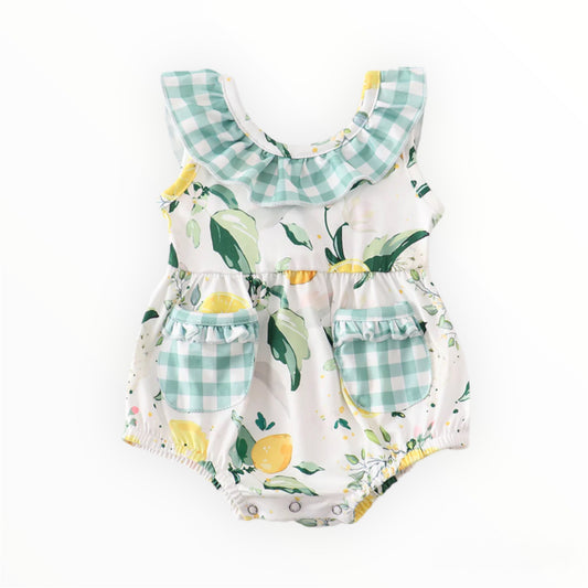 Green Plaid Lemon Pocket Girl Bubble