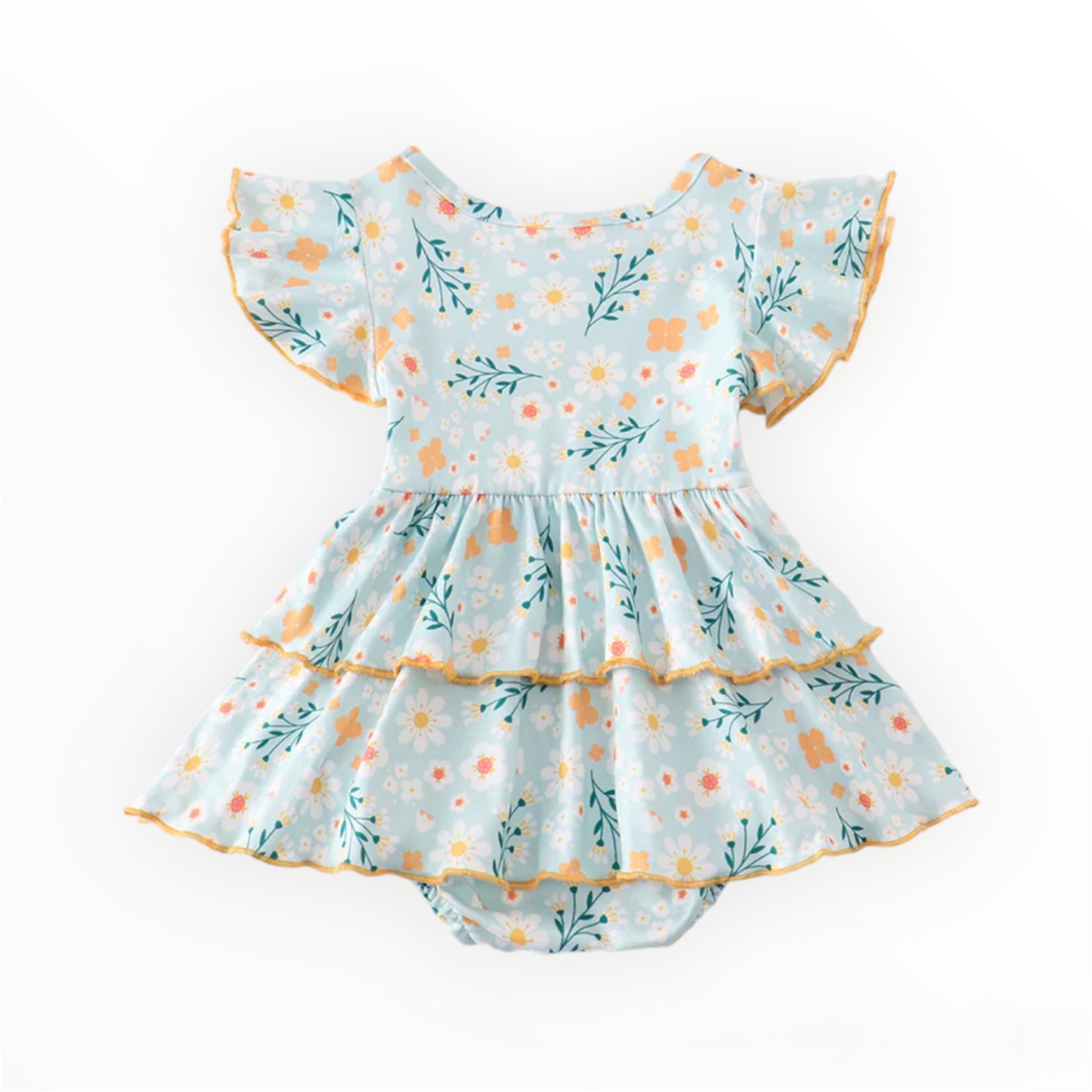 Blue Floral Print Ruffle Bubble