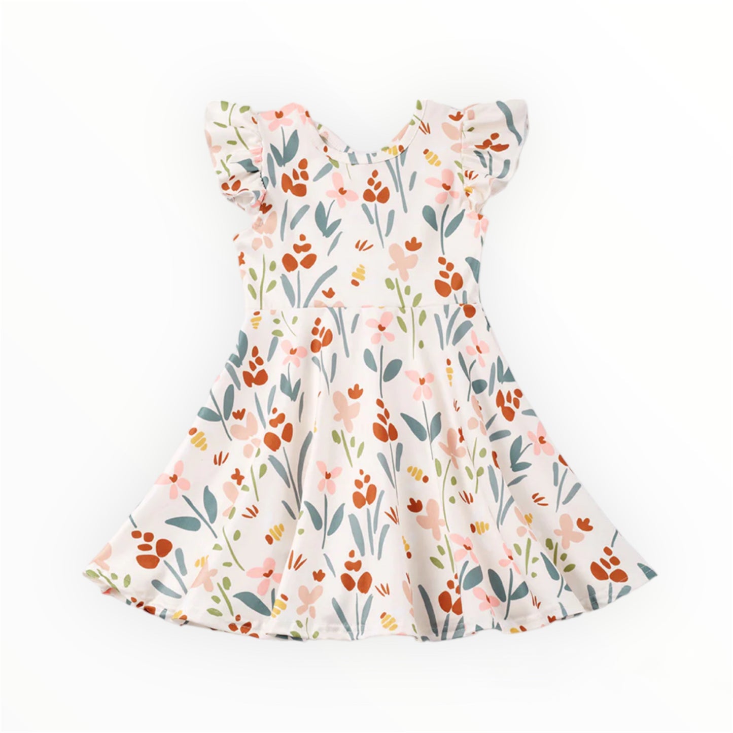 Beige Floral Print Ruffle Dress