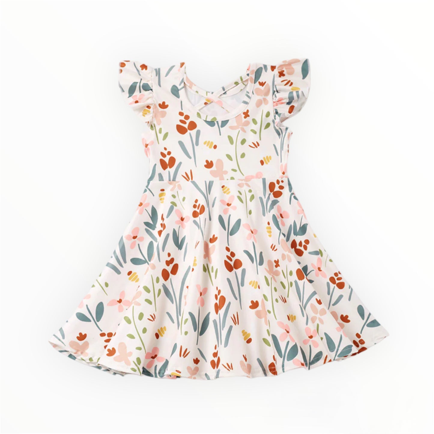 Beige Floral Print Ruffle Dress