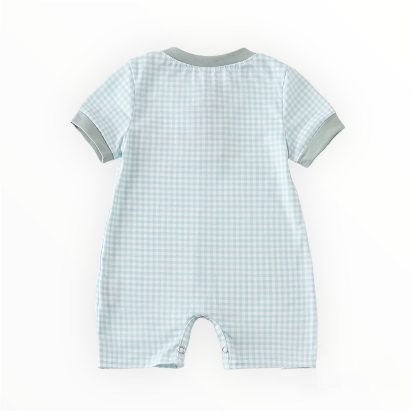 Green Plaid Pocket Boy Romper