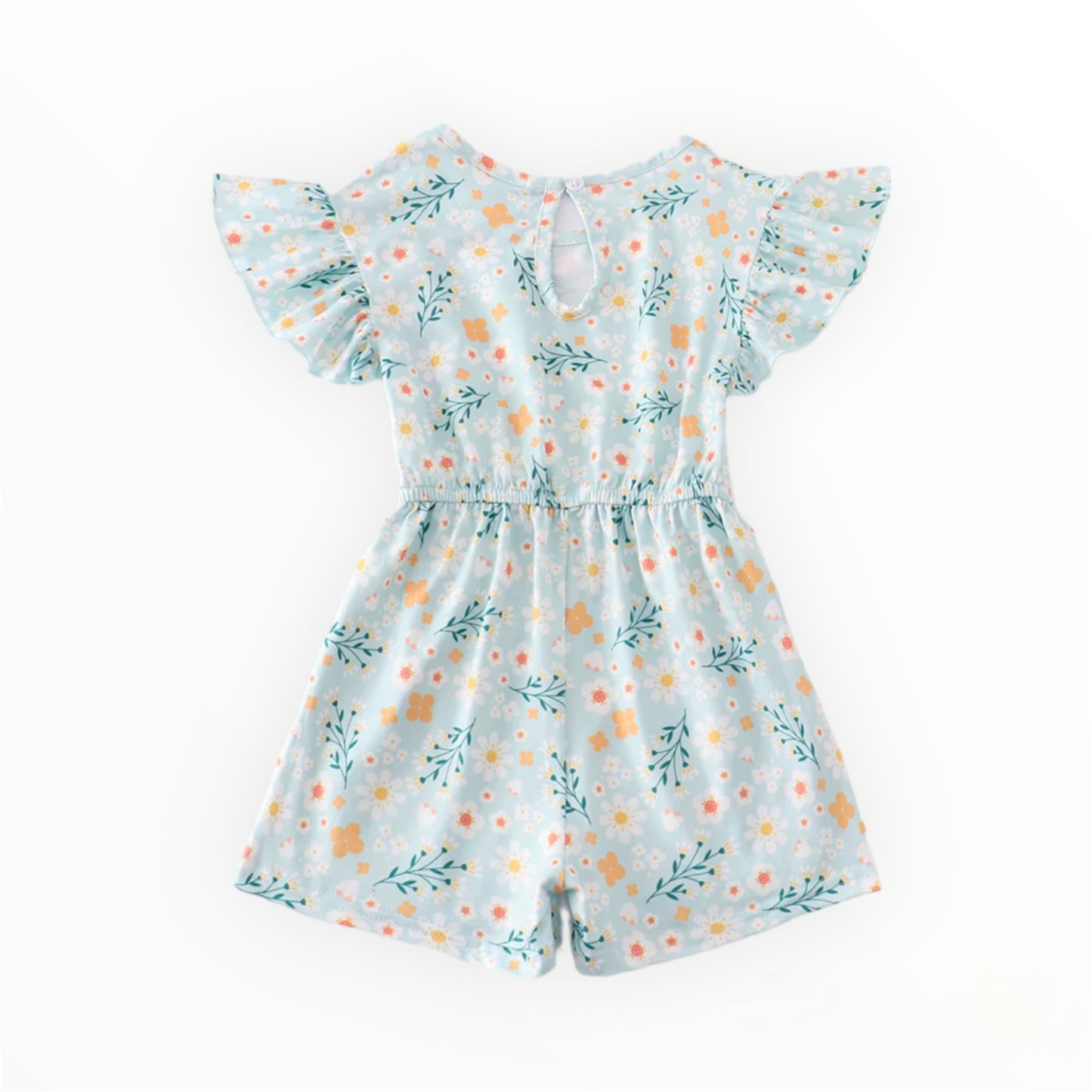 Blue Floral Print Ruffle Girl Romper