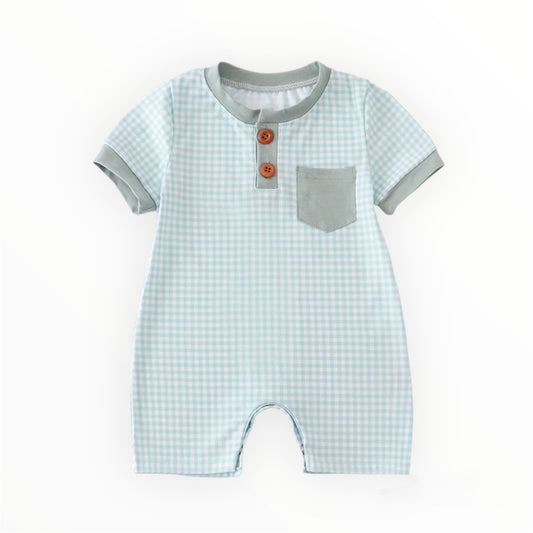 Green Plaid Pocket Boy Romper