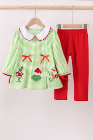 Merry Little Grinchmas Embroidery Pants Set