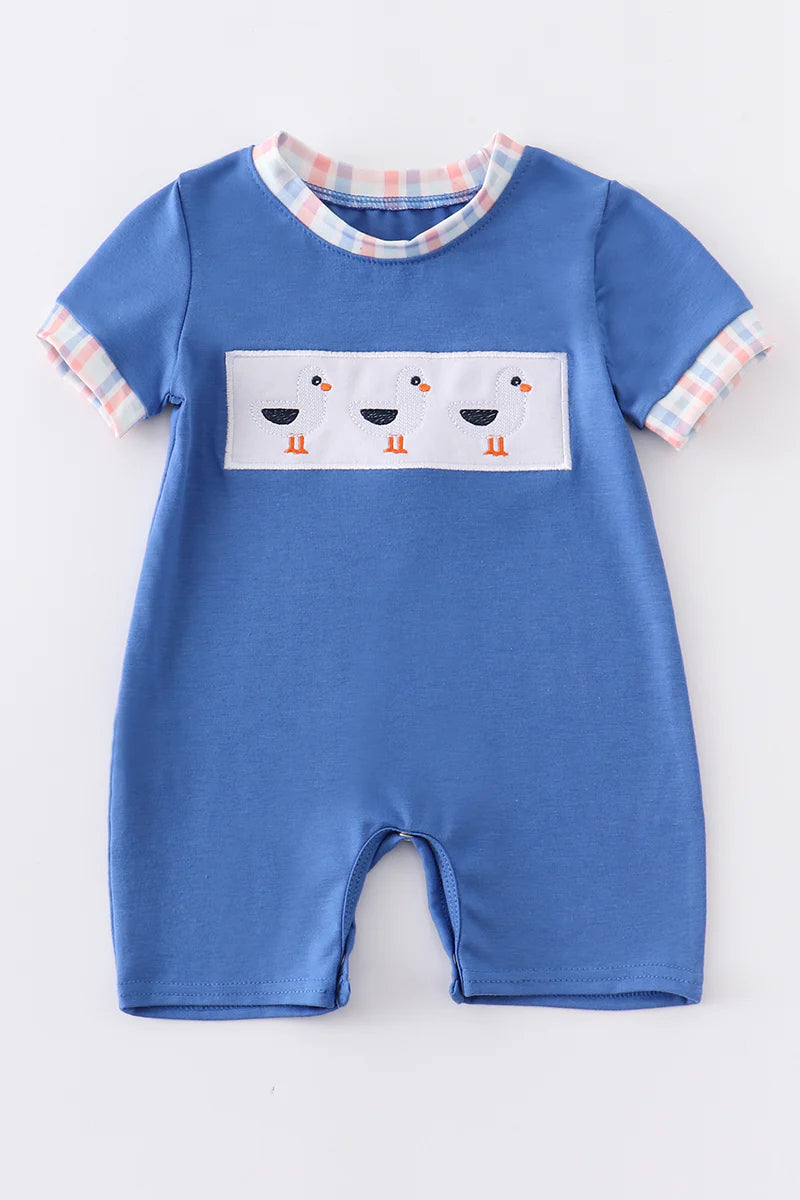 Boy Blue Seagulls Embroidery Romper