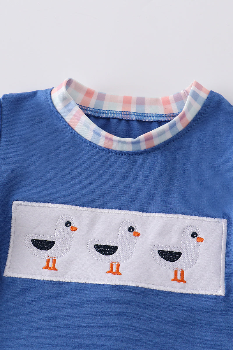 Boy Blue Seagulls Embroidery Romper