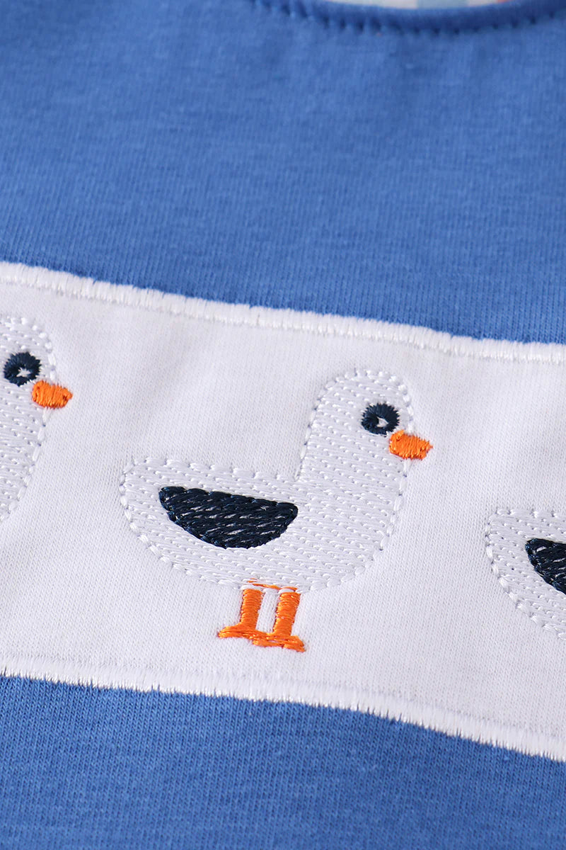 Boy Blue Seagulls Embroidery Romper