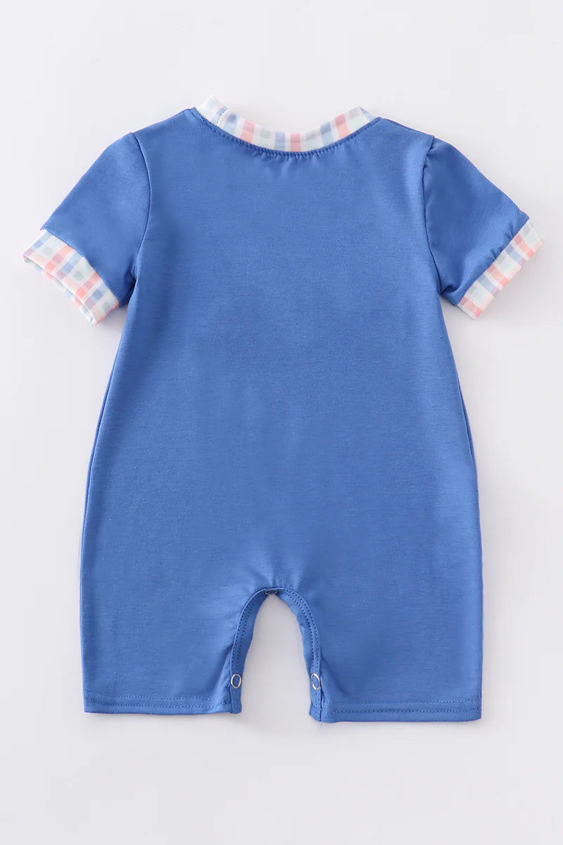 Boy Blue Seagulls Embroidery Romper