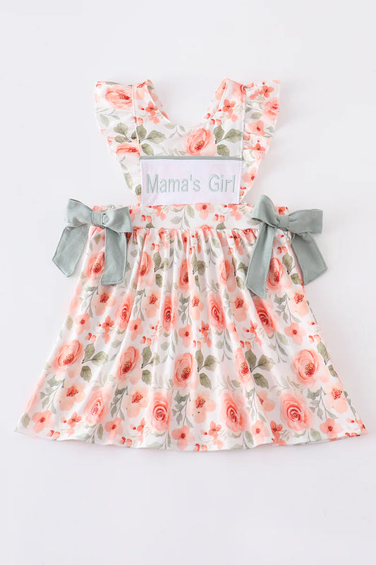 Coral floral print Mama's Girl embroidery dress