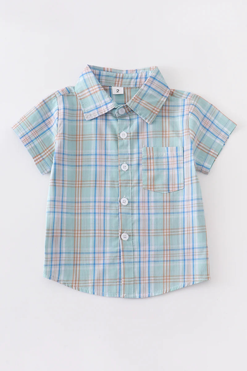 Turquoise Plaid Button Down Boy Shirt