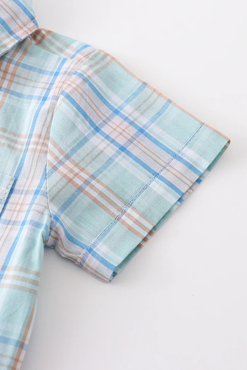 Turquoise Plaid Button Down Boy Shirt