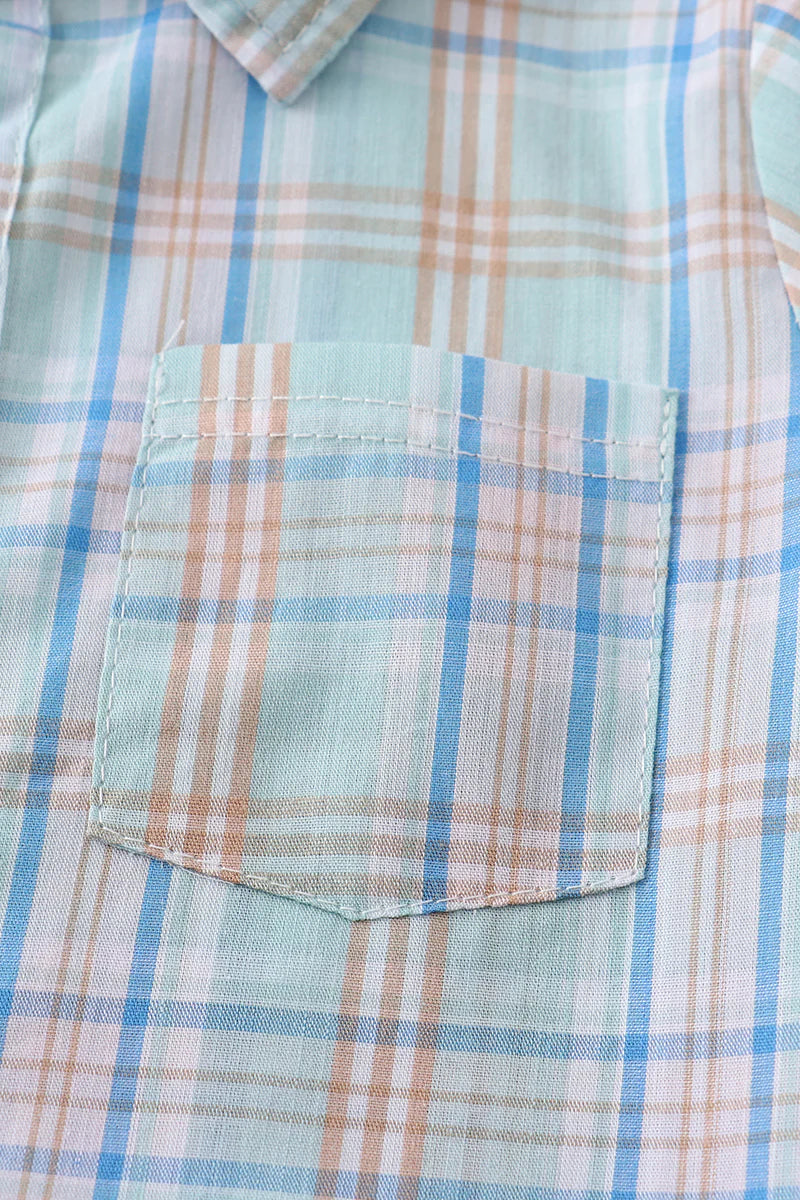 Turquoise Plaid Button Down Boy Shirt