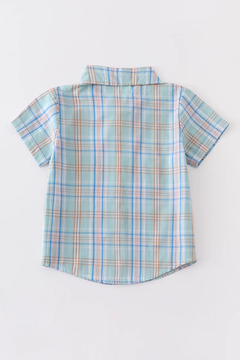 Turquoise Plaid Button Down Boy Shirt